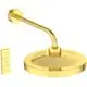 Goldene Regenbrause von Ideal Standard mit einem Wandarm und drei Bedienknöpfen zur Steuerung, auf einem weißen Hintergrund.